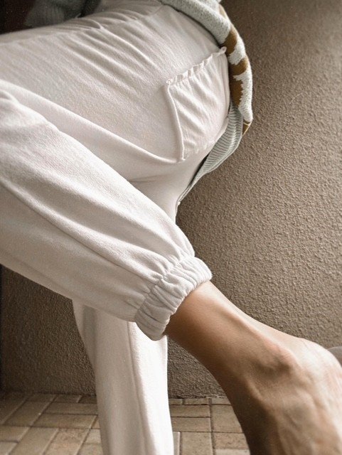 White women's joggers with soft cotton blend fabric and comfortable stretch