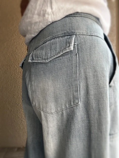 Back view of Banditas Nashi jeans showing oversized pockets and vintage-washed denim
