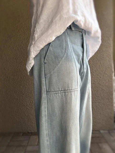 Banditas Nashi Jean in vintage-washed light blue denim with relaxed carrot-leg fit and pockets