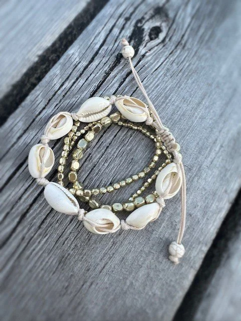 Cowrie shell  & gold nugget bracelets