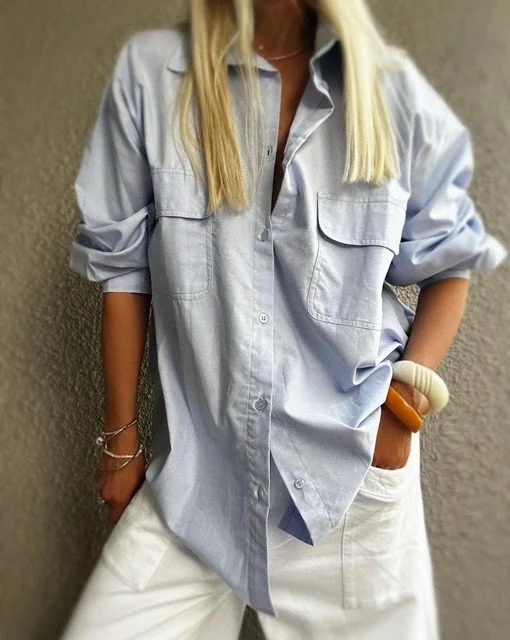 Hutting Shirt light blue cotton oversized shirt with chest pockets