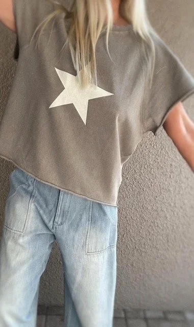 Taupe Star Tee with cream star graphic from Coastal Thread