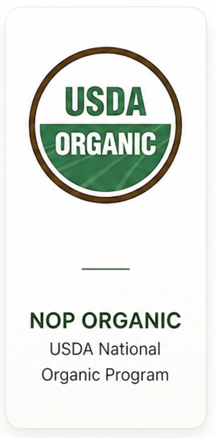 USDA Organic Siegel, mit Text, der auf das NOP Organic Programm hinweist.