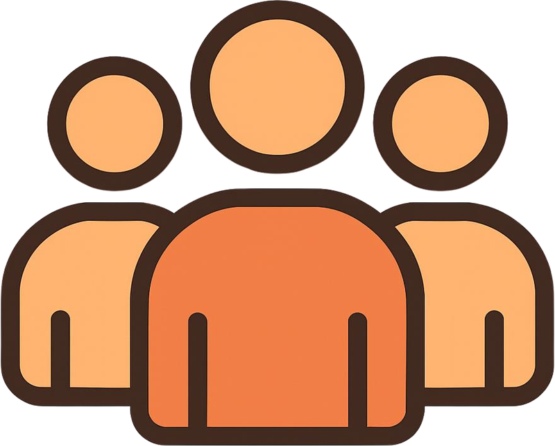 Icon of three stylized human figures, with one in front and two behind, representing a group or team.
