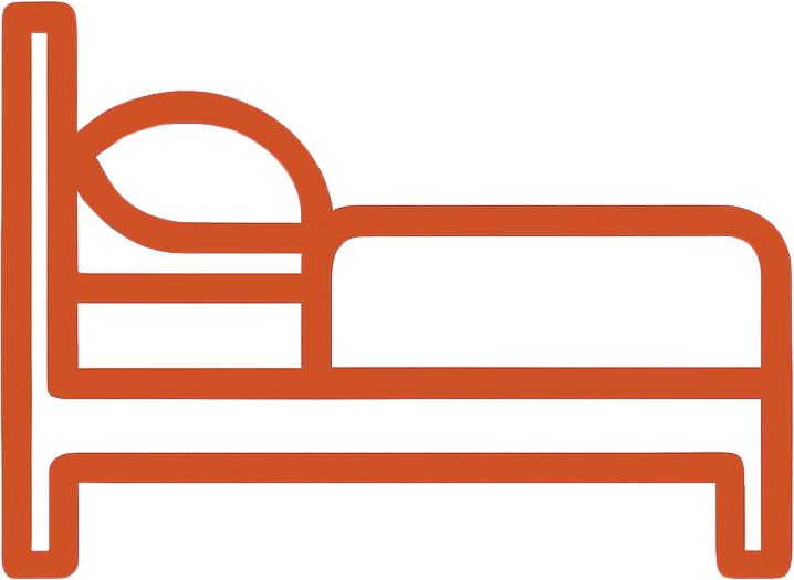 Illustration of an orange bed with a circular headboard and a rectangular mattress on a matching frame.