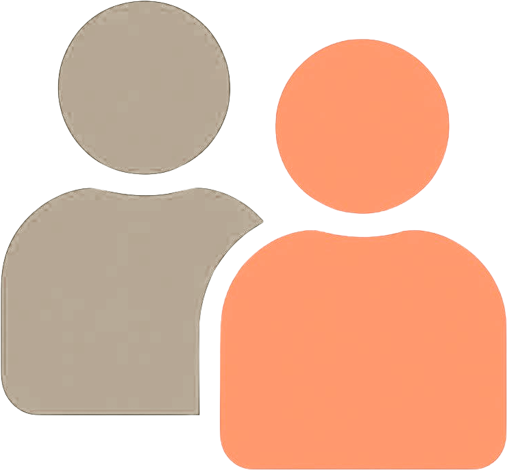 Two simplified human icons in gray and orange representing a person and a user profile.