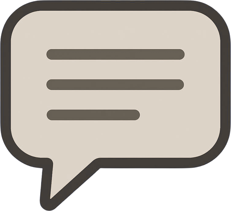 Speech bubble icon with three horizontal lines indicating text.