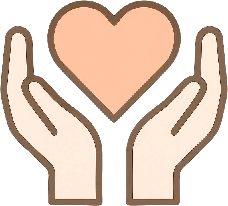 Two beige hands holding a pink heart