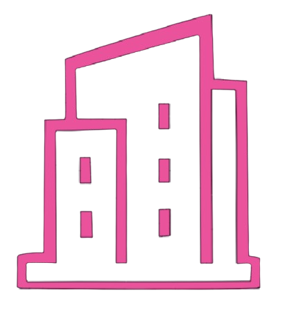 Stylized logo with a pink outline of overlapping rectangular shapes, with a gray letter 'A' on the left and a digital display element in the middle.