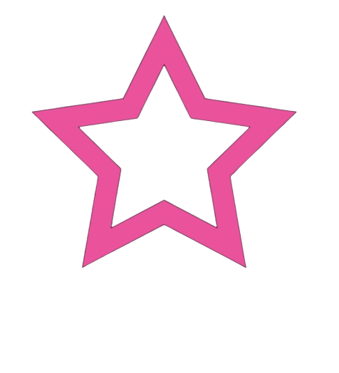 Pink star-shaped cookie cutter outlined in black on a black background.
