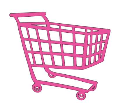 A pink shopping cart with a digital barcode scanner attached on top.