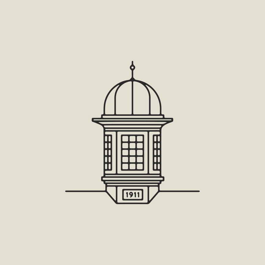 Line drawing of a historical architectural lantern with a dome roof and window panels, dated 1911.