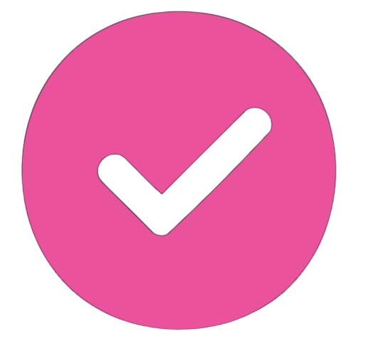Pink circle with a black checkmark inside.