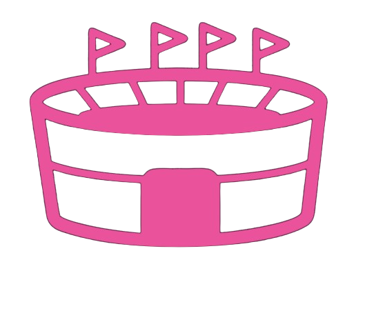 A pink neon cake-shaped sign with the word "POP" repeated three times on top.