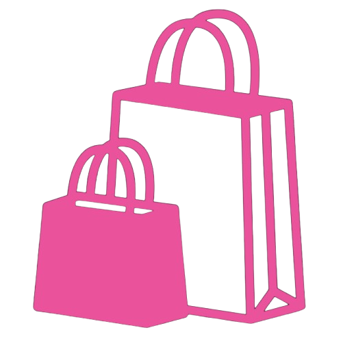 Two pink shopping bags, one large and one small, outlined in pink.