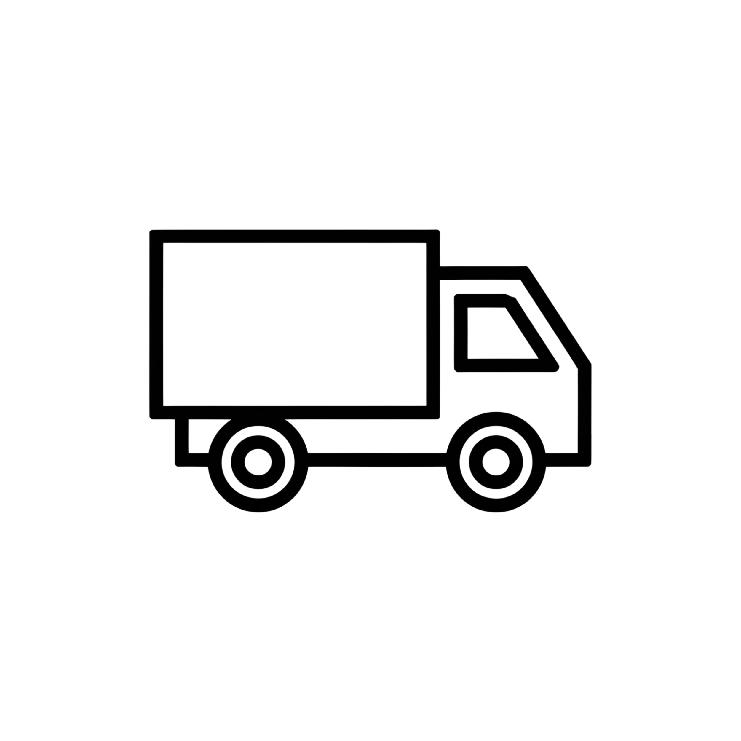 A line drawing of a food truck with a large serving window, a small sign on top, and a wheel at the bottom. The truck appears to be simple and stylized.
