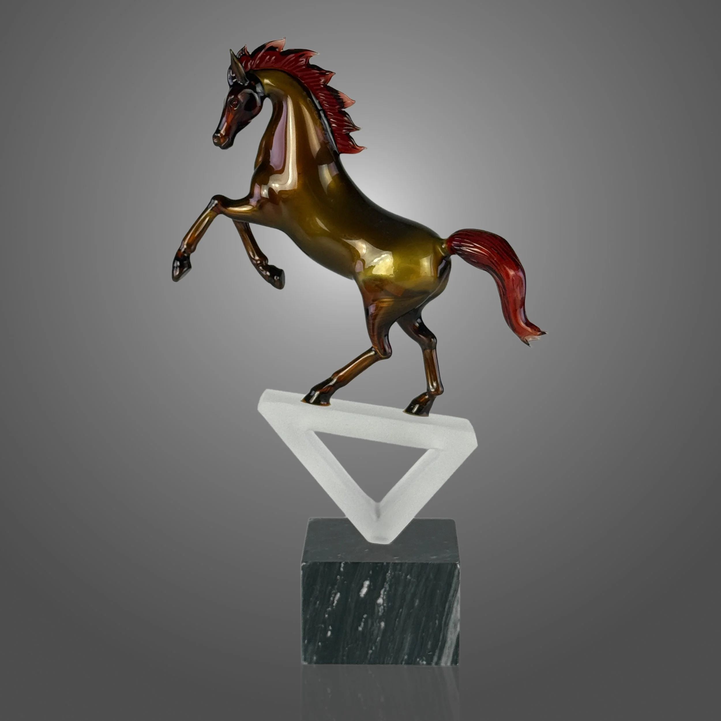 Red Metallic Horse Sculpture with Ruby Accents