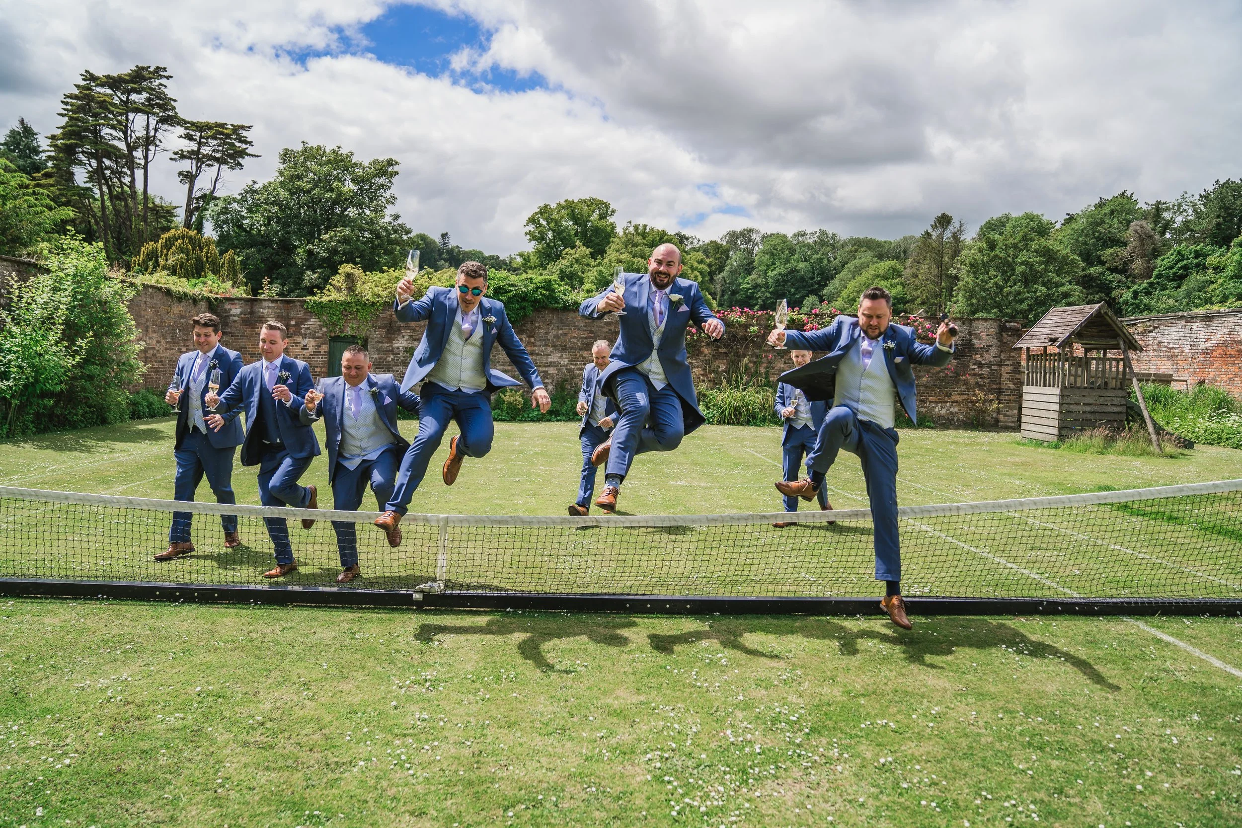 Groomsmen hyping themselves up before the big wedding day