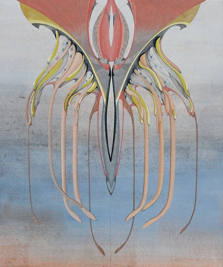 Vahiny II 53x45 cm vegetal dyes, korean ink, Hanji paper, 2026