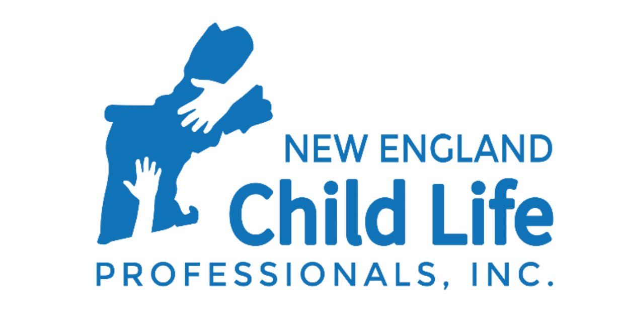 Logo of New England Child Life Professionals, Inc., featuring a stylized image of a child's silhouette being touched by three adult hands, with the words "New England Child Life Professionals, Inc."