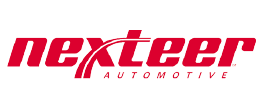 Logotipo da Nexteer Automotive em letras vermelhas e pretas.