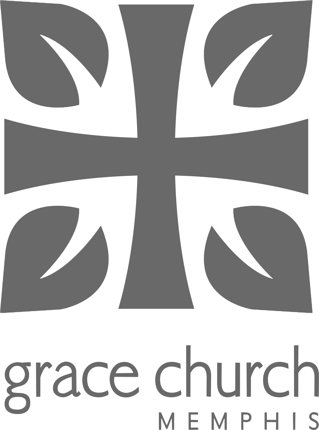 Logo of Grace Church Memphis featuring a stylized cross with leaf designs in black and gray, and the church's name below.
