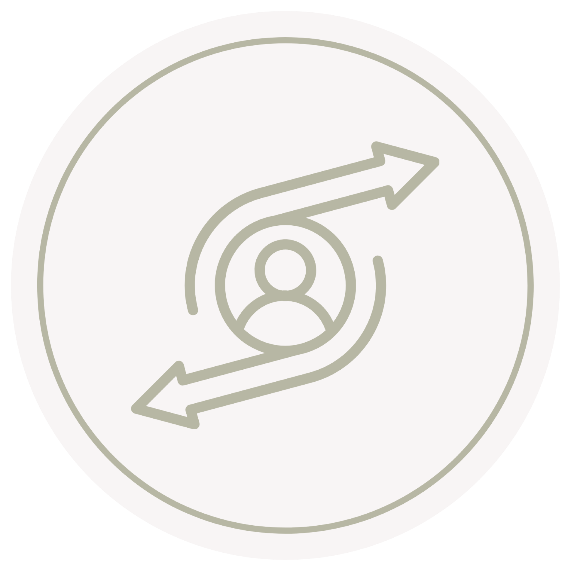 sage green graphic with arrows pointing in opposite directions with person in middle of arrows