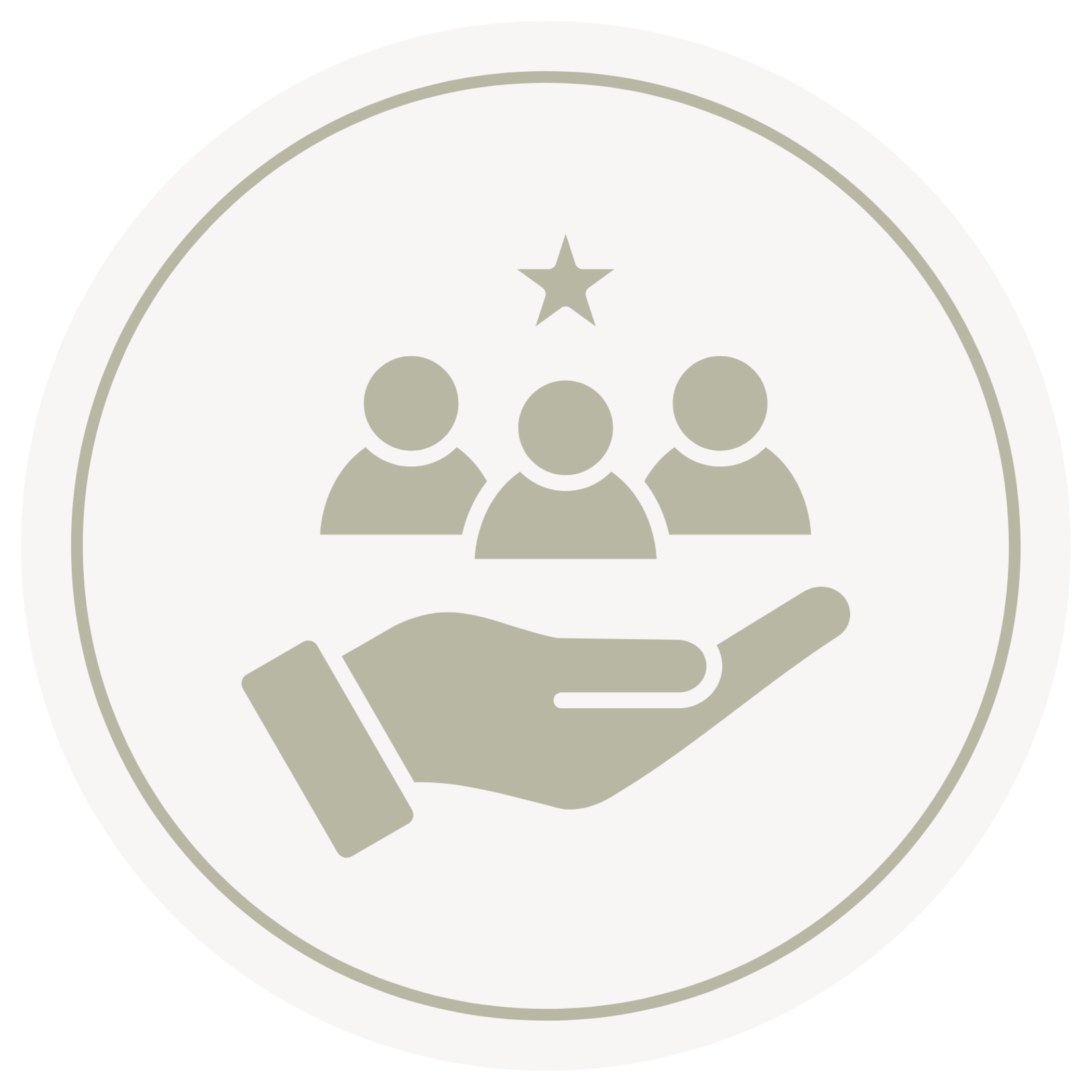 sage green graphic of hand holding group of people