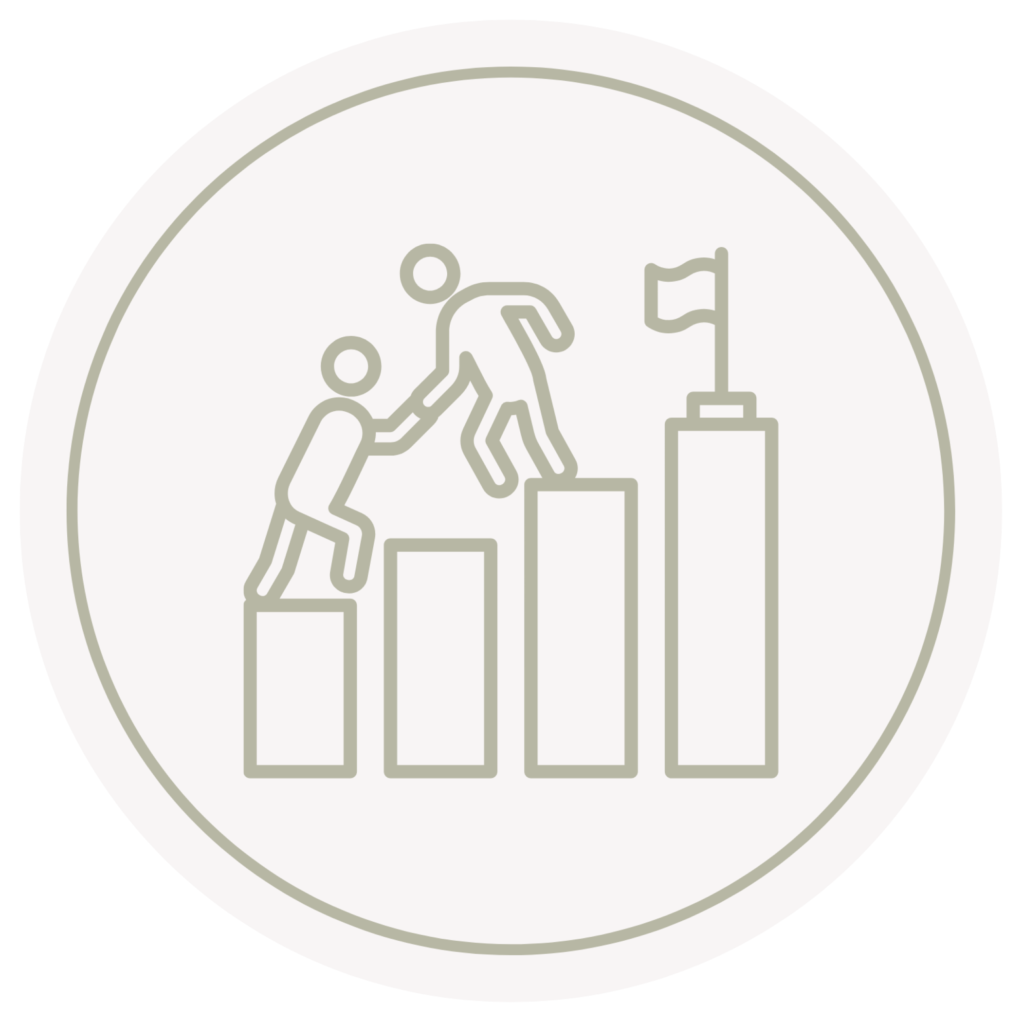 sage green graphic of person helping another person up steps
