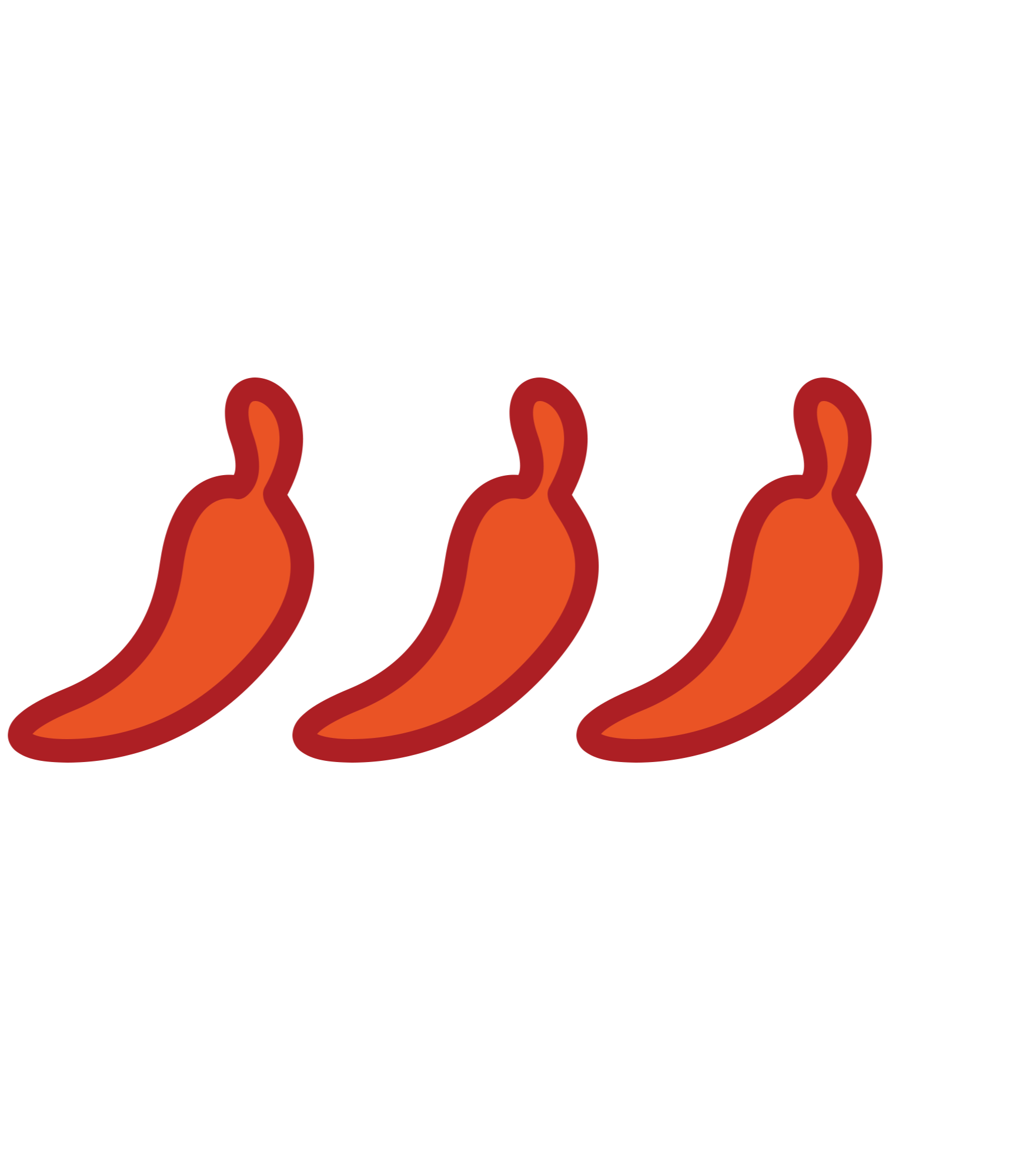 Three cartoon flames with orange and red colors on a black background.