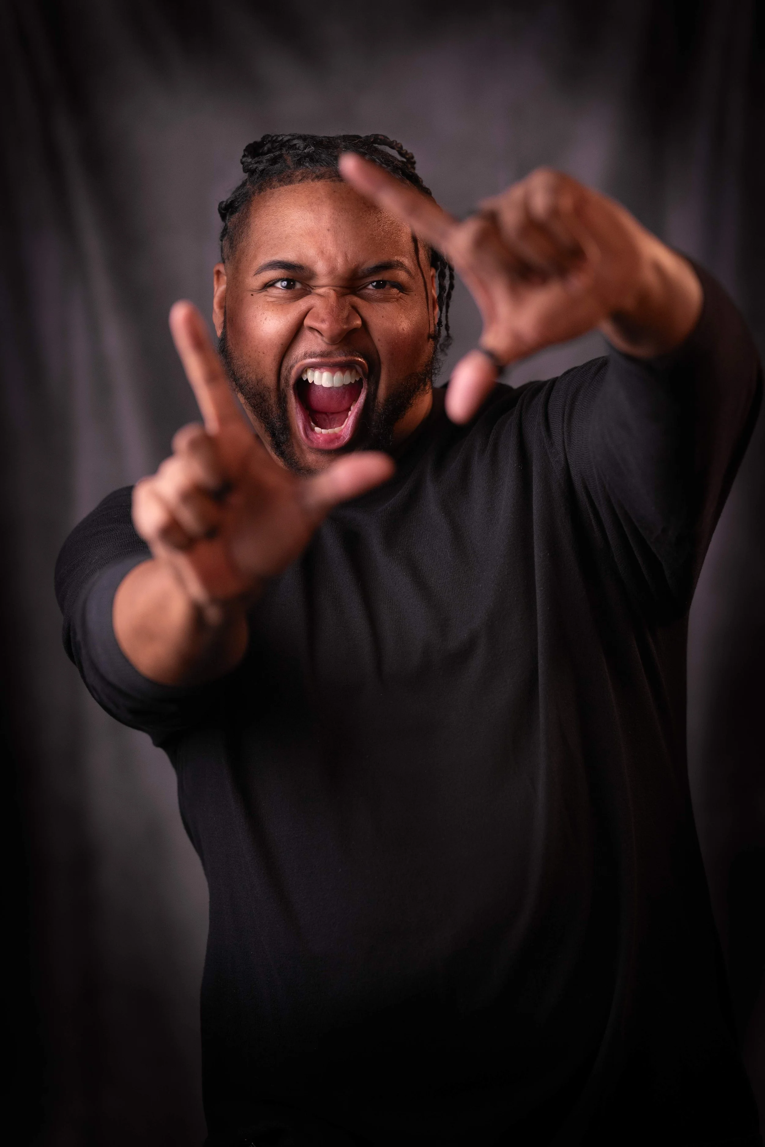 An expressive and fun promotional image with host, actor and filmmaker Jason A. Coombs, photo taken by Luis Lopez.