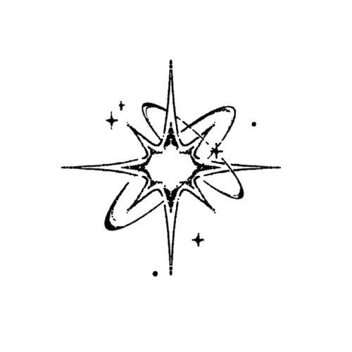 An intricate star-shaped pattern with decorative loops and lines emanating from the center, resembling a modern, abstract design.