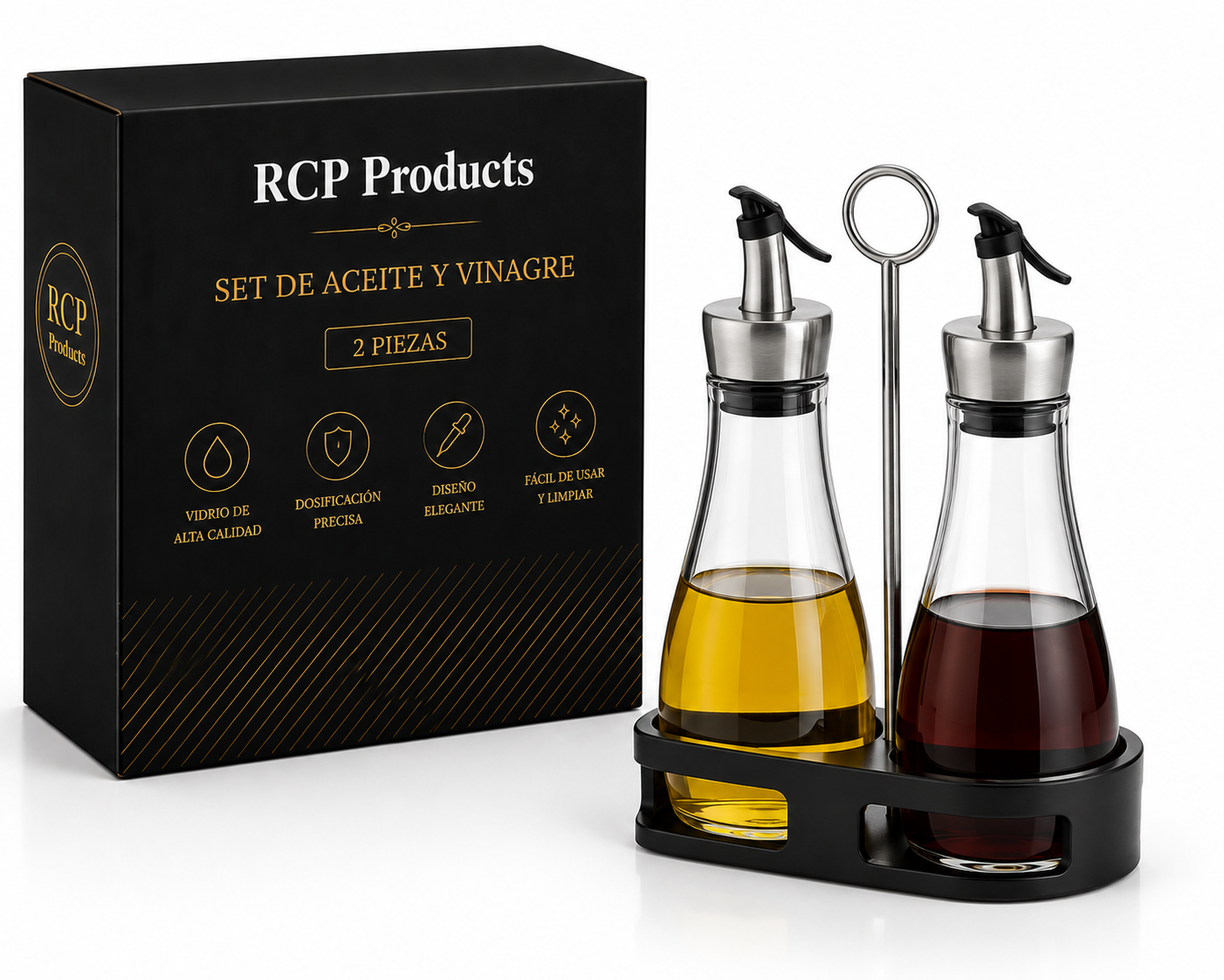 Set de Aceite y Vinagre – Dispensadores de Vidrio con Base Moderna