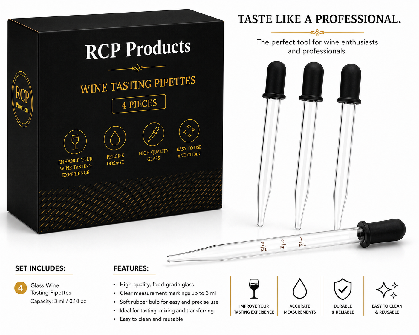 Pipetas para Degustación de Vino – Set de 4 Dosificadores de Precisión