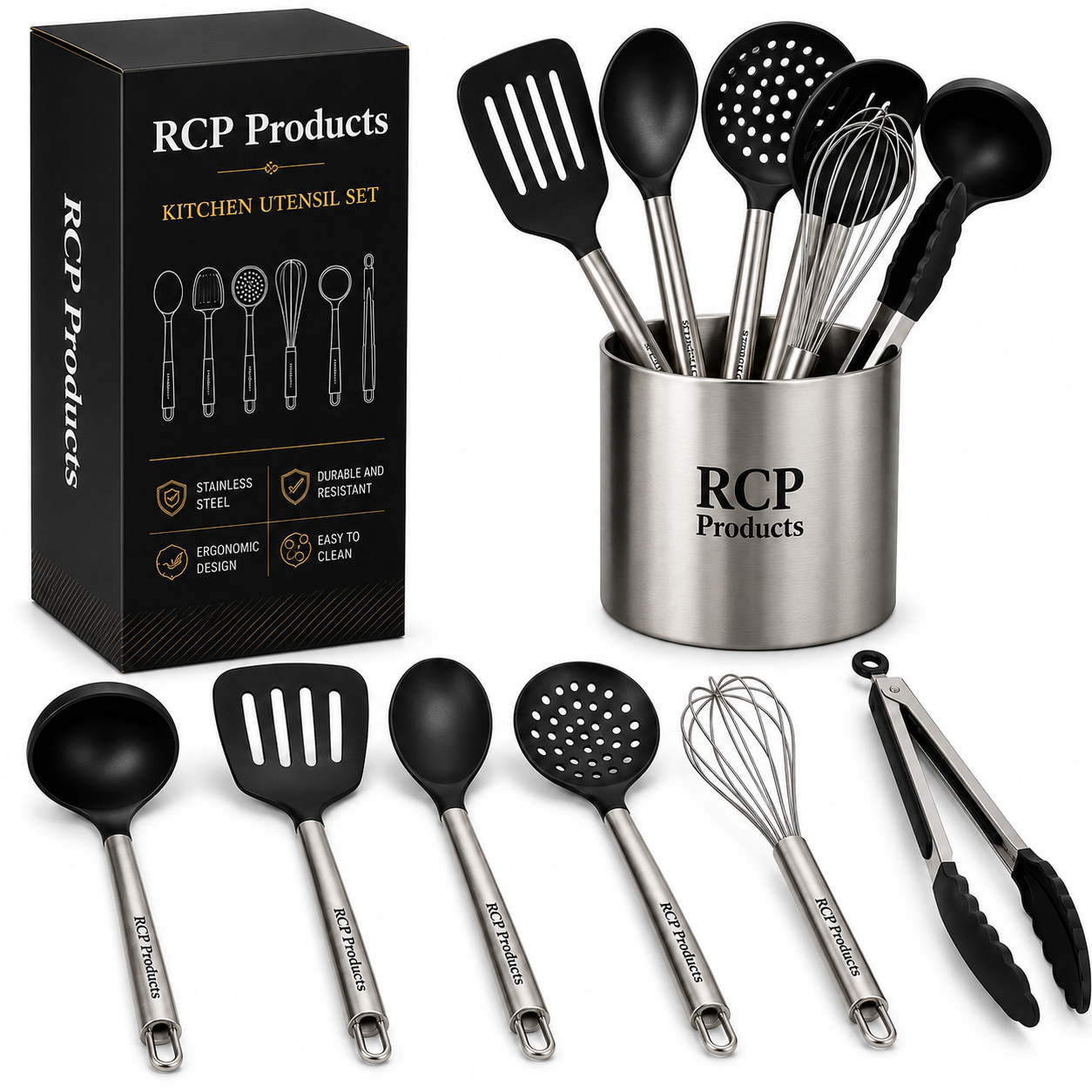 Set de Utensilios de Cocina – Kit Completo de Acero Inoxidable y Silicona Resistente al Calor