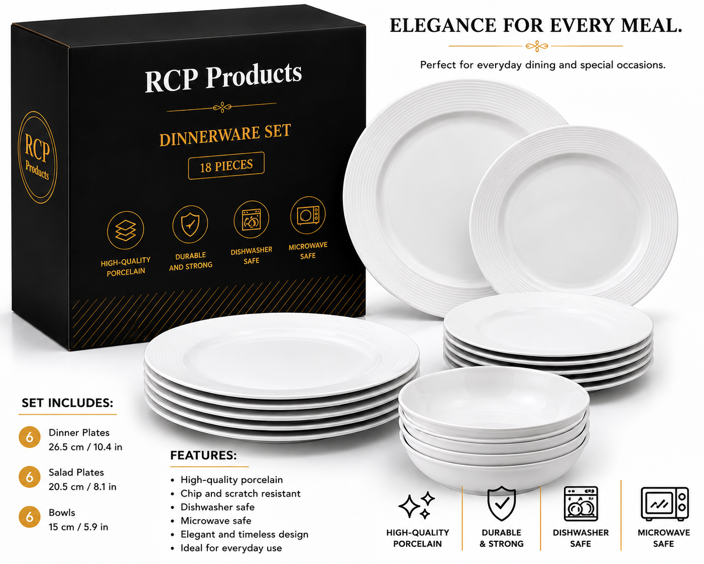 Vajilla de Porcelana – Set de Platos 18 Piezas para Uso Diario o Eventos