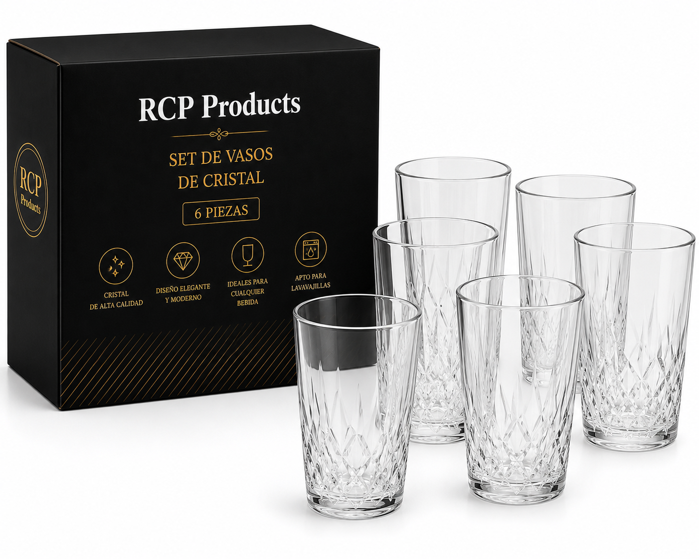 Set de Vasos de Cristal Premium – 6 Piezas Elegantes para Bebidas