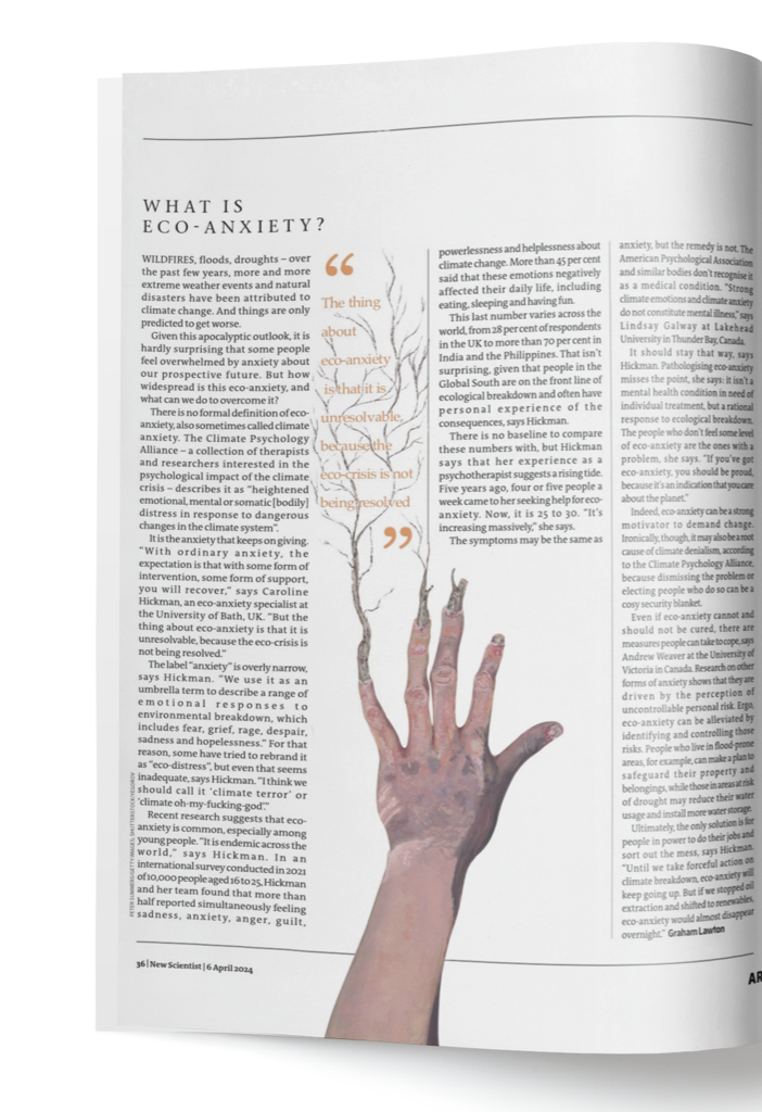 Speculative editorial illustration for the new scientist article “what is eco anxiety”
Painted with gouache and configured digitally.