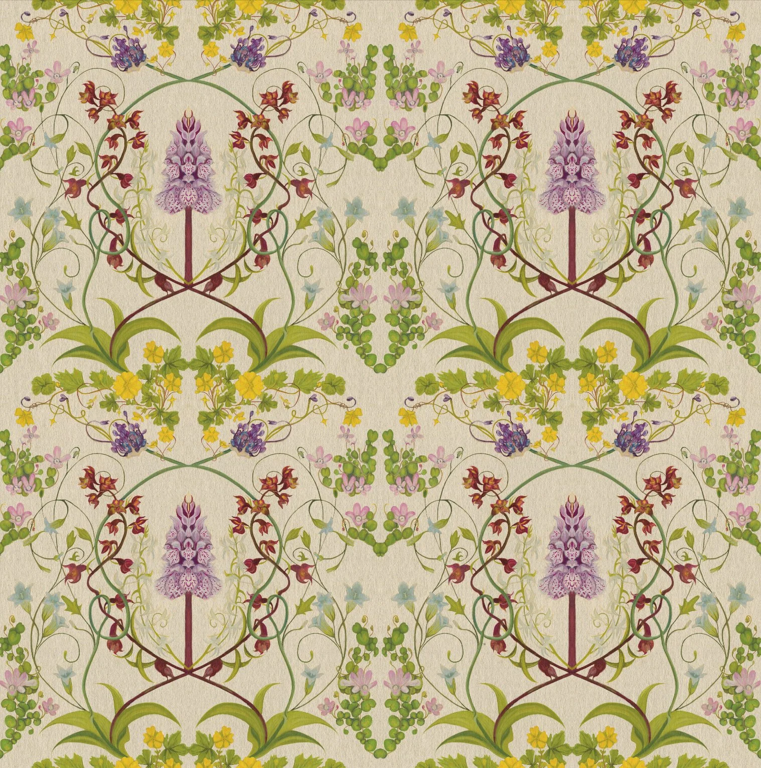 Inspired by the native flowers of the white peaks this pattern was originally designed to be wallpaper but can be utilised for a number of uses.
Painted in gouache and configured digitally including creating colour variations
