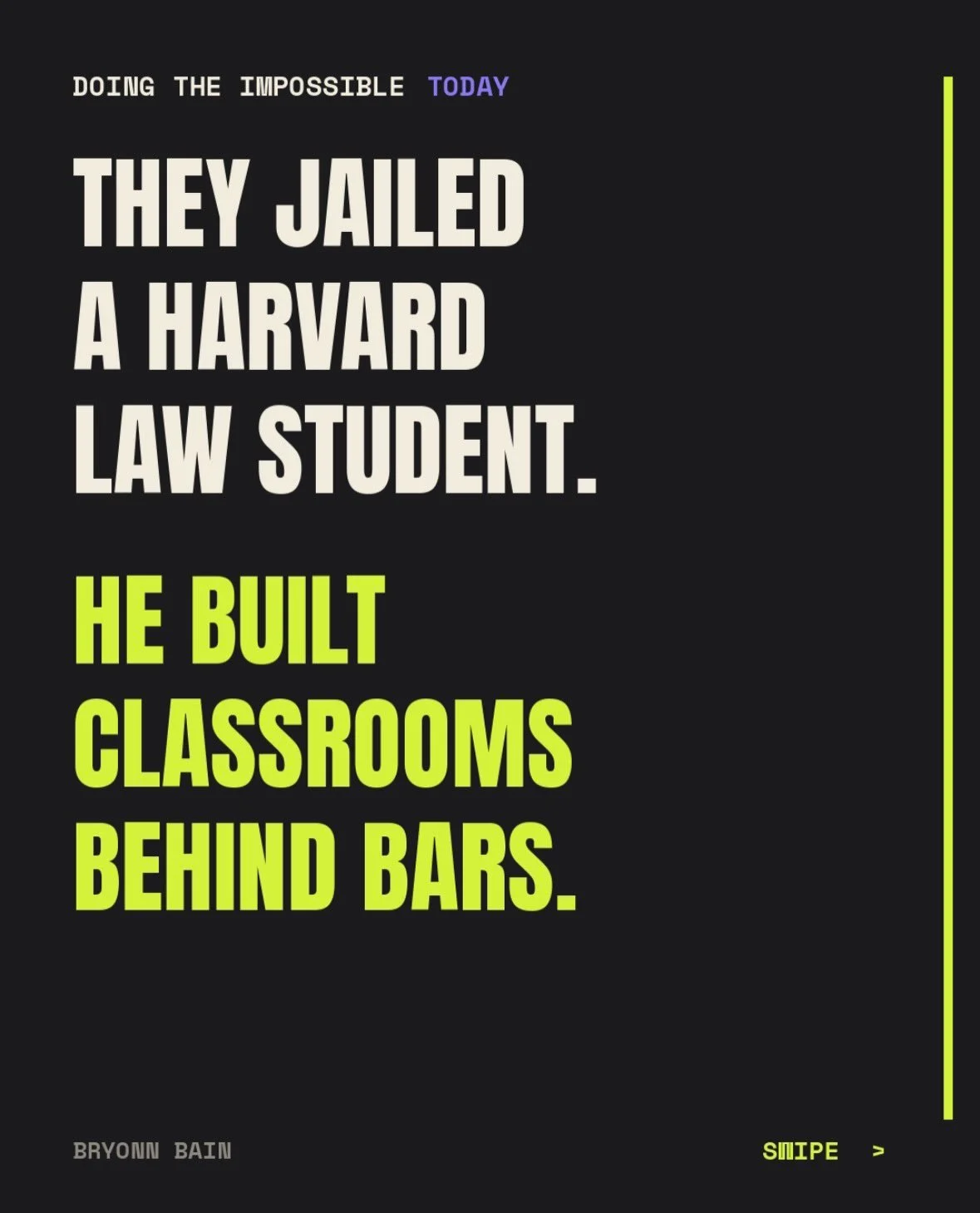 Demand the Impossible &rarr; then compose your way to freedom ⚡️

That is what Bryonn Bain did. Born to a Caribbean immigrant family in Brooklyn, he skipped two grades and entered Columbia at fifteen. At Harvard Law, he drew the mentorship of Lani Gu