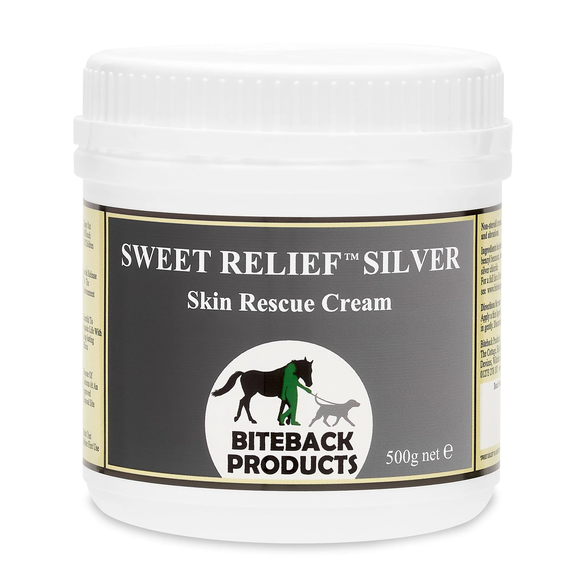 Biteback Sweet Relief Silver Skin Rescue Cream (500g) for Sweet Itch and bug bite allergies