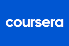 Coursera logo with white text on a blue background