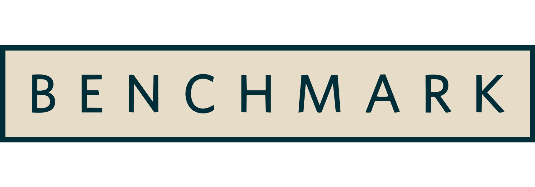 Benchmark logo: the word 'BENCHMARK' in spaced dark teal capital letters inside a rectangular border on a cream background"