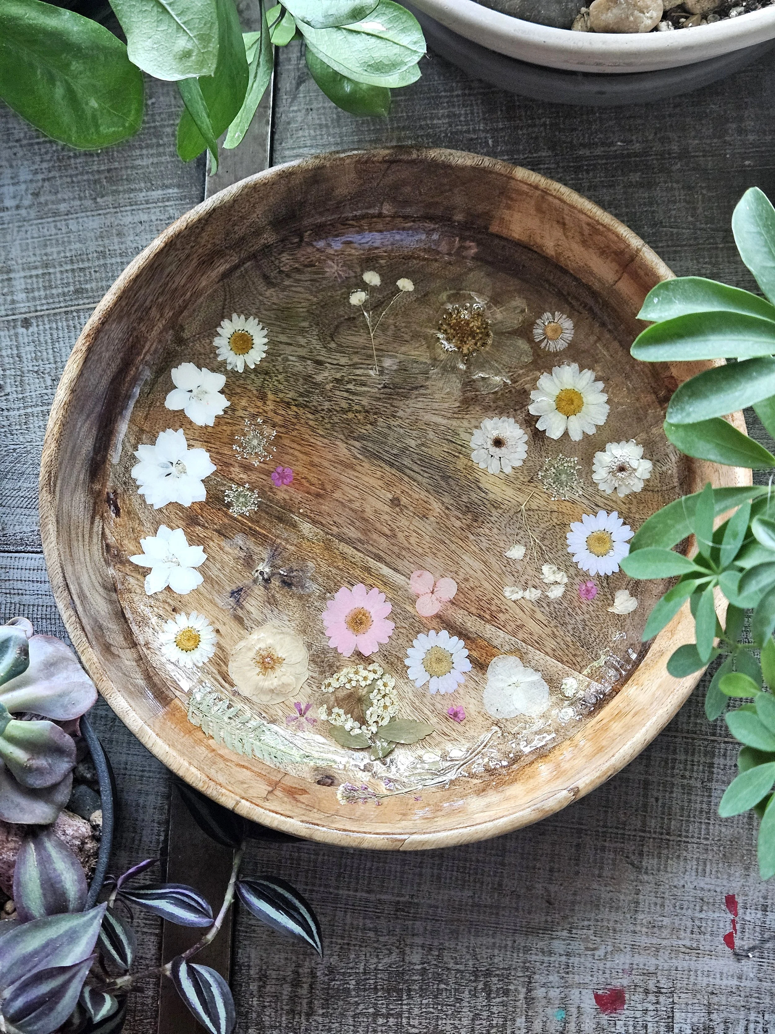 Floral Wooden Bowl