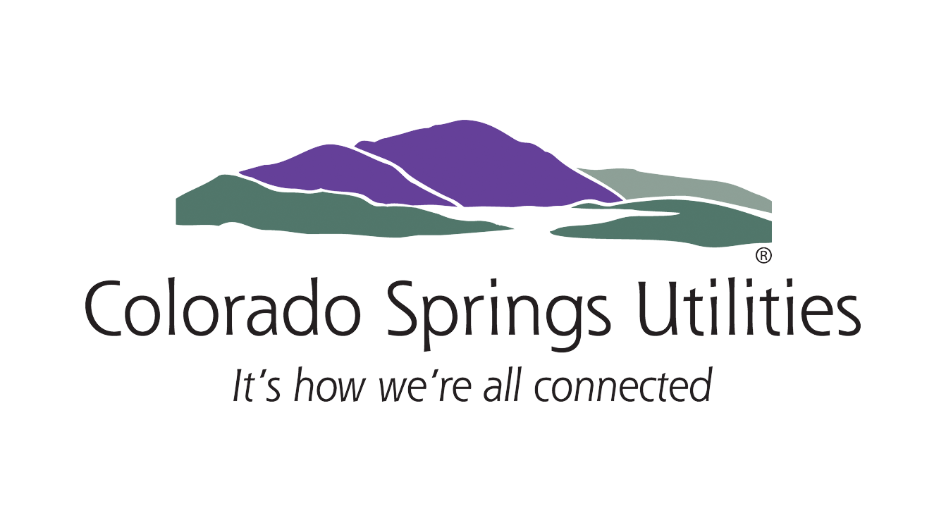 Logo for Colorado Springs Utilities featuring stylized mountains and the tagline 'It's how we're all connected'.