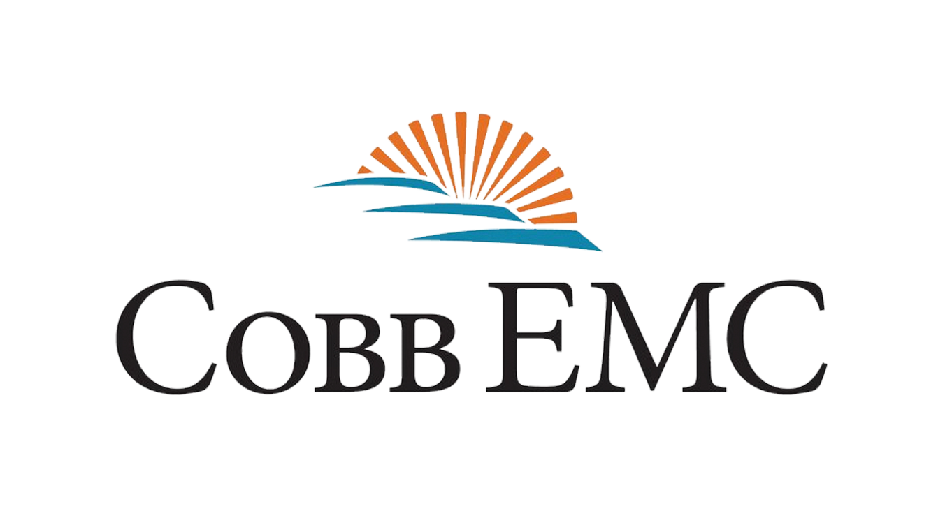 Logo with a stylized sunset over a stack of books above the text 'Cobb EMC'.