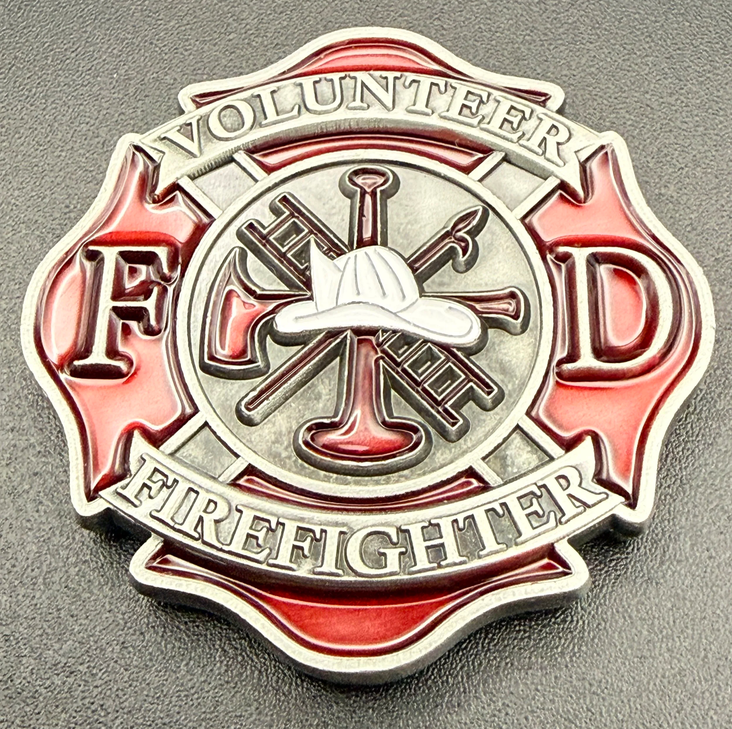 Fire Dept, Fire Service, Volunteer Fire, Challenge Coin, Custom Shape, Maltese Cross, Lucent Enamel
