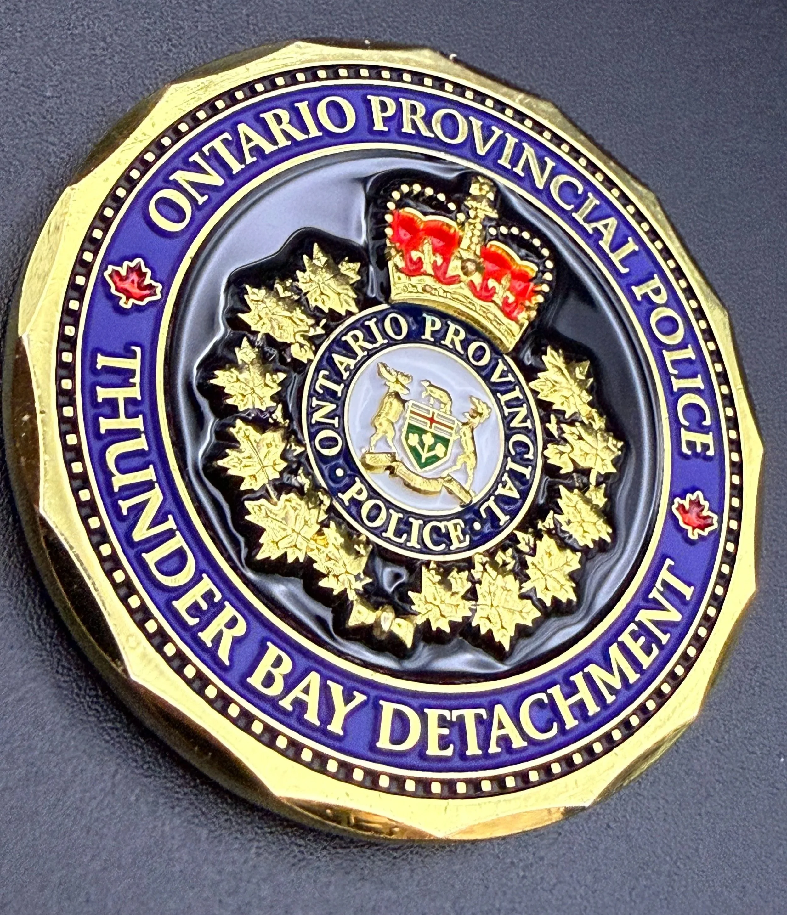 OPP, Police, Ontario Police, Challenge Coin, Thunder Bay, Detachments, NWR, Northwest Region, 3D, Gold, Matte, Lucent Enamels