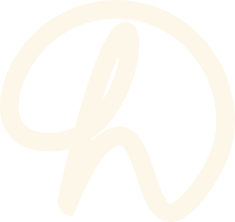 A stylized white logo with a cursive letter 'h' inside a circle on a black background.