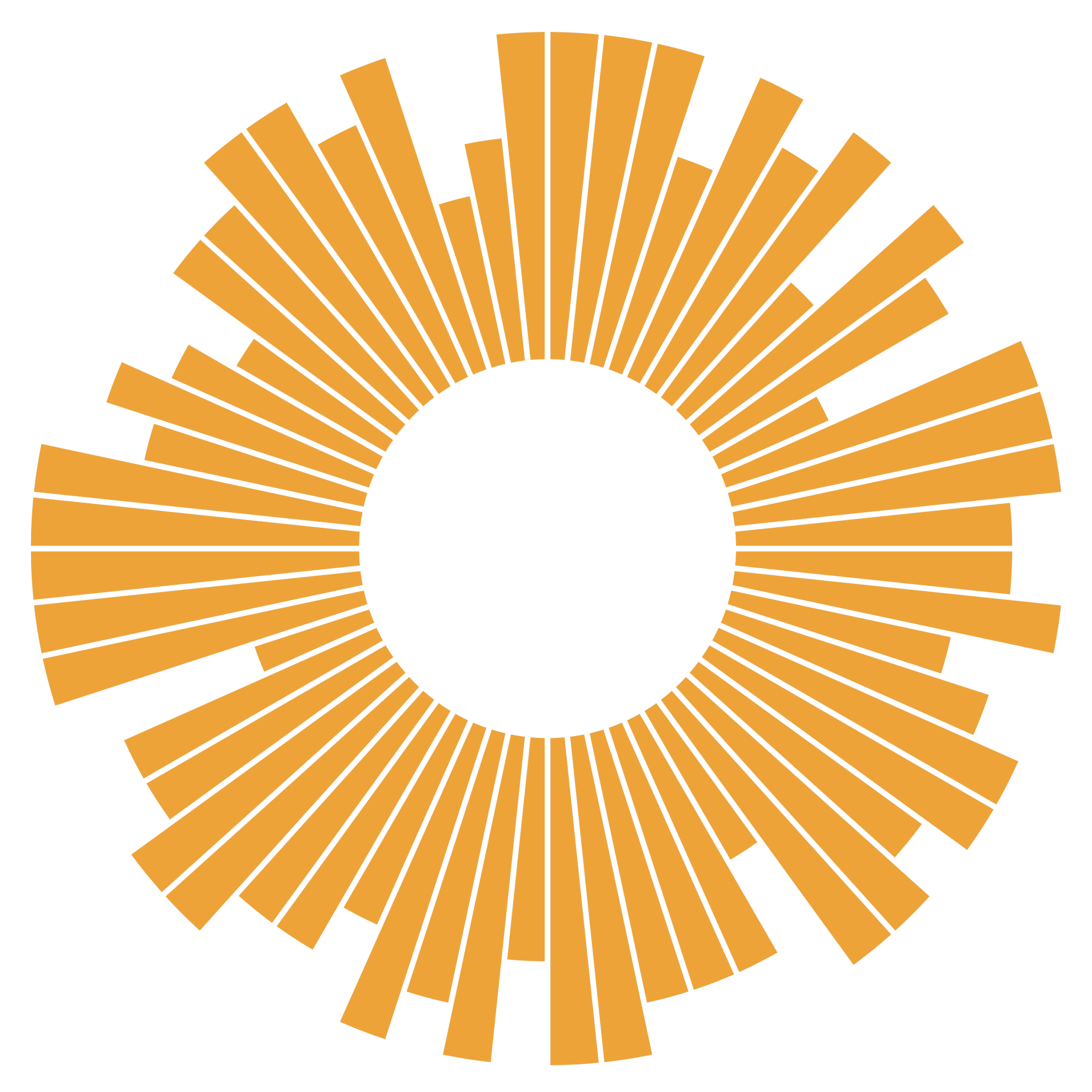 An abstract pattern of radiating orange bars on a black background.